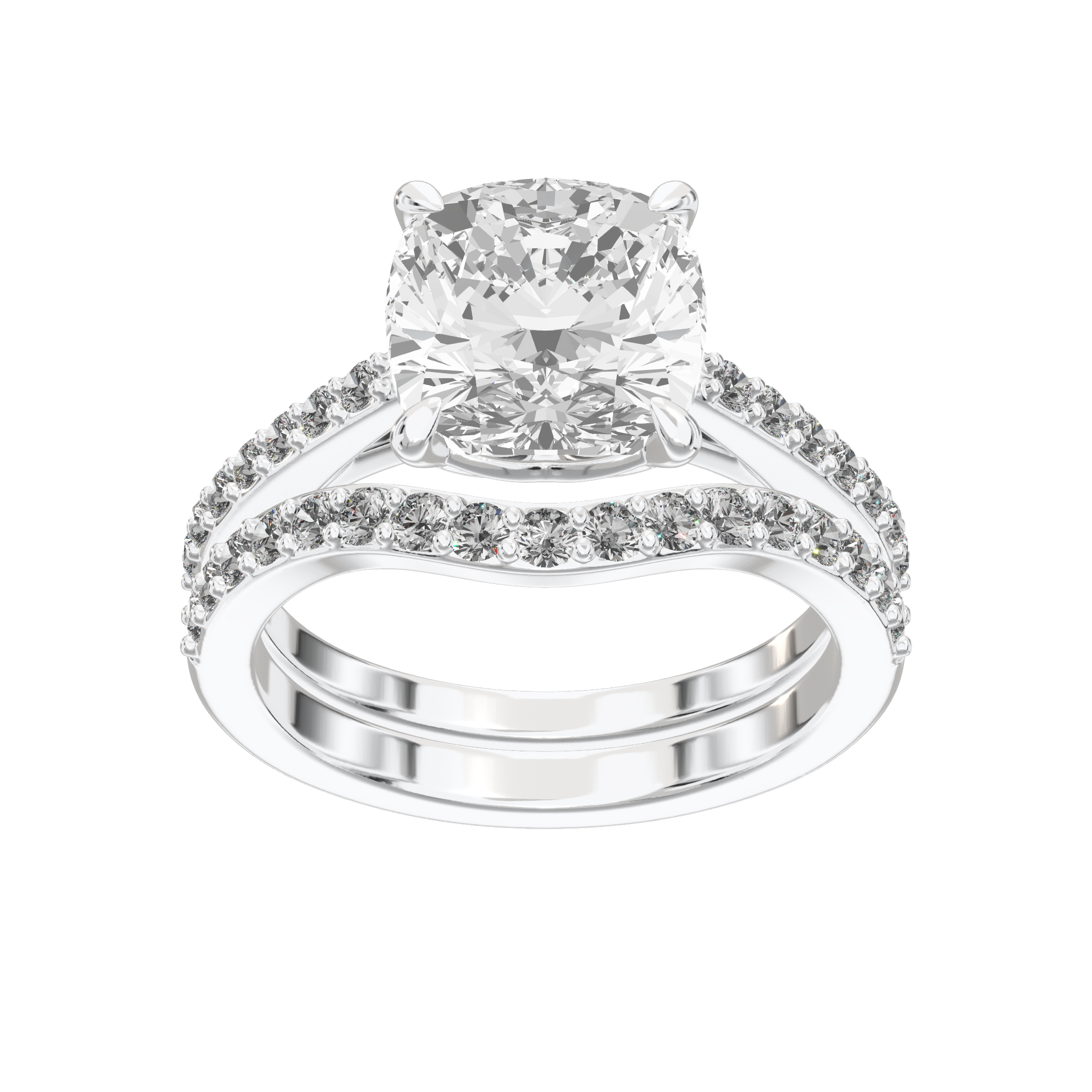 Eve Cushion Sleek Stylish Side-Stone Bridal Set