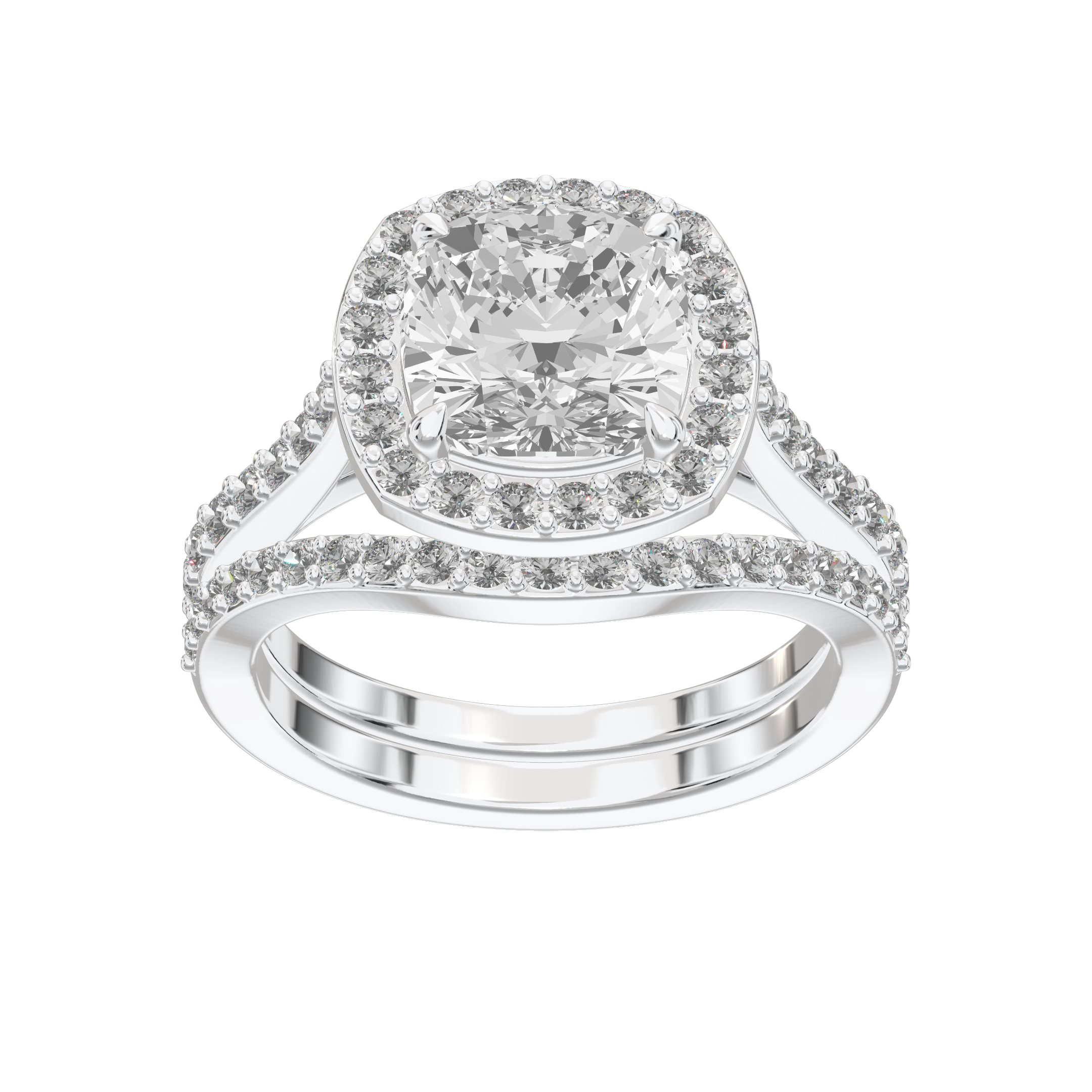 Iris Cushion Accented Halo Bridal Set