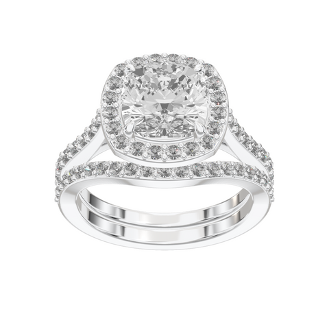 Iris Cushion Accented Halo Bridal Set