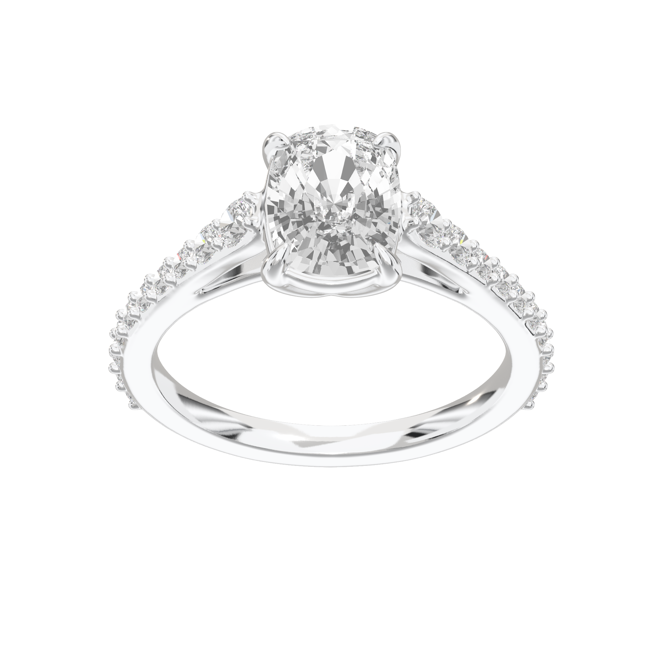 Eve Elongated Cushion Graduated Side-Stone Engagement Ring