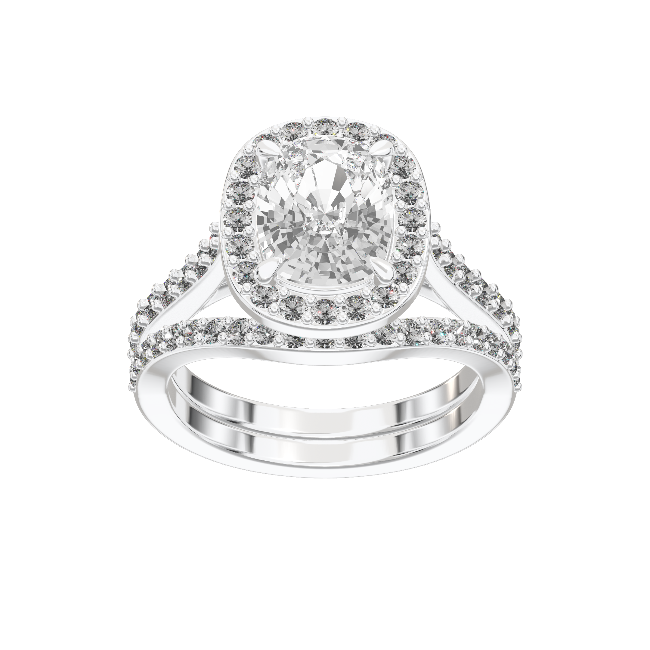 Iris Elongated Cushion Accented Halo Bridal Set