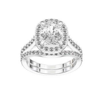 Iris Elongated Cushion Accented Halo Bridal Set