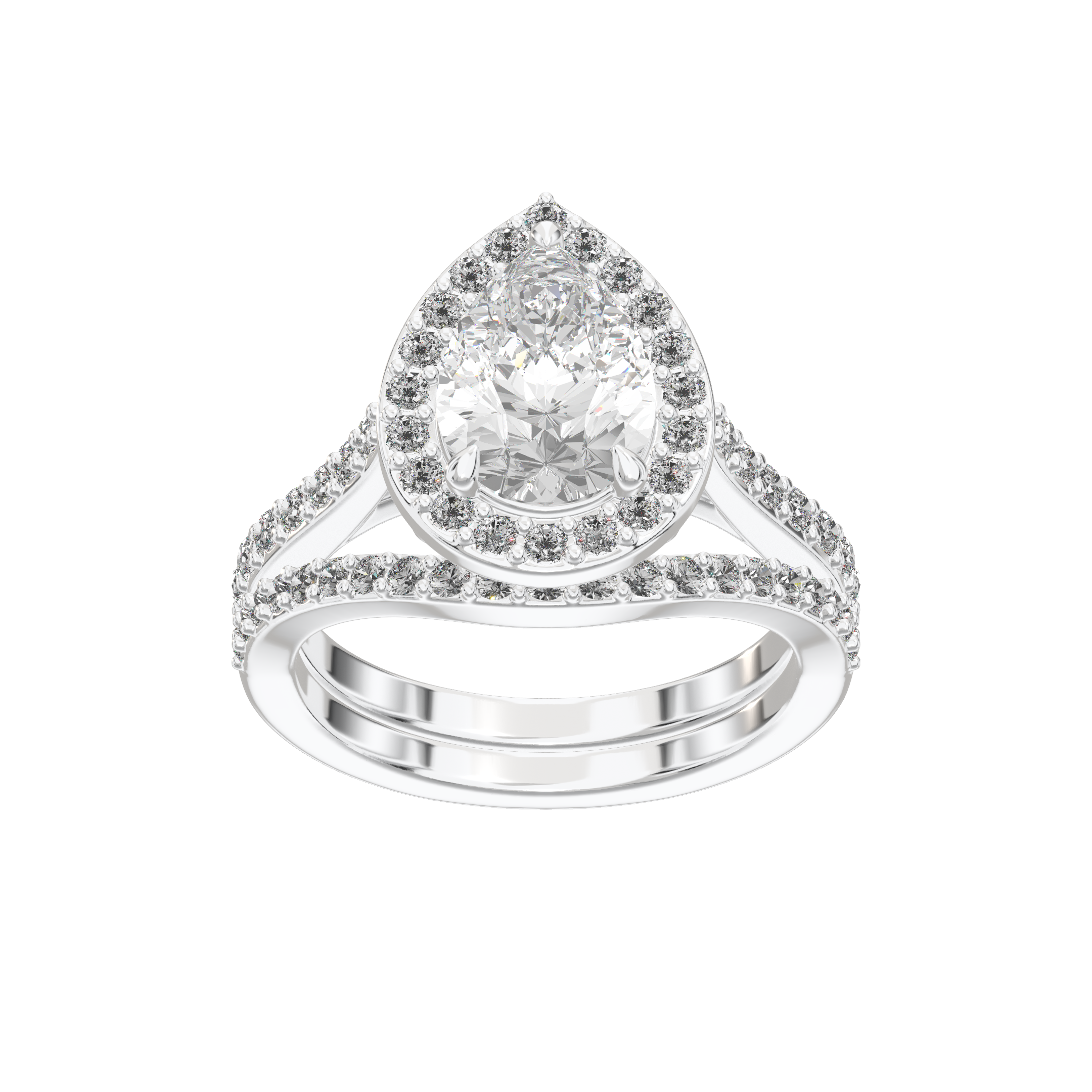 Iris Pear Accented Halo Bridal Set