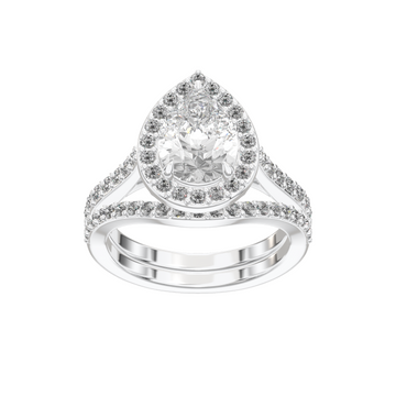 Iris Pear Accented Halo Bridal Set