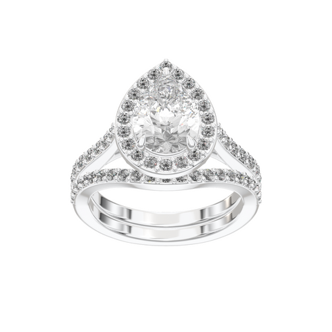 Iris Pear Accented Halo Bridal Set