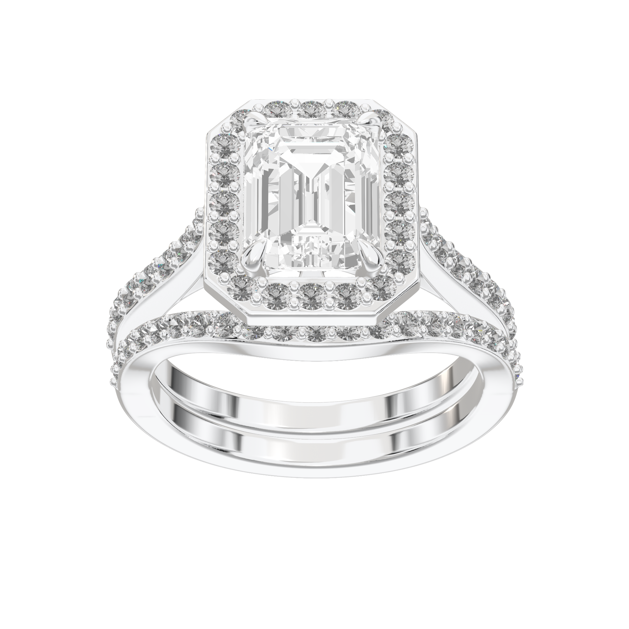 Iris Emerald Accented Halo Bridal Set