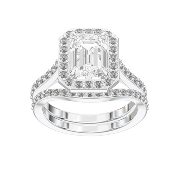 Iris Emerald Accented Halo Bridal Set