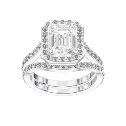 Iris Emerald Accented Halo Bridal Set