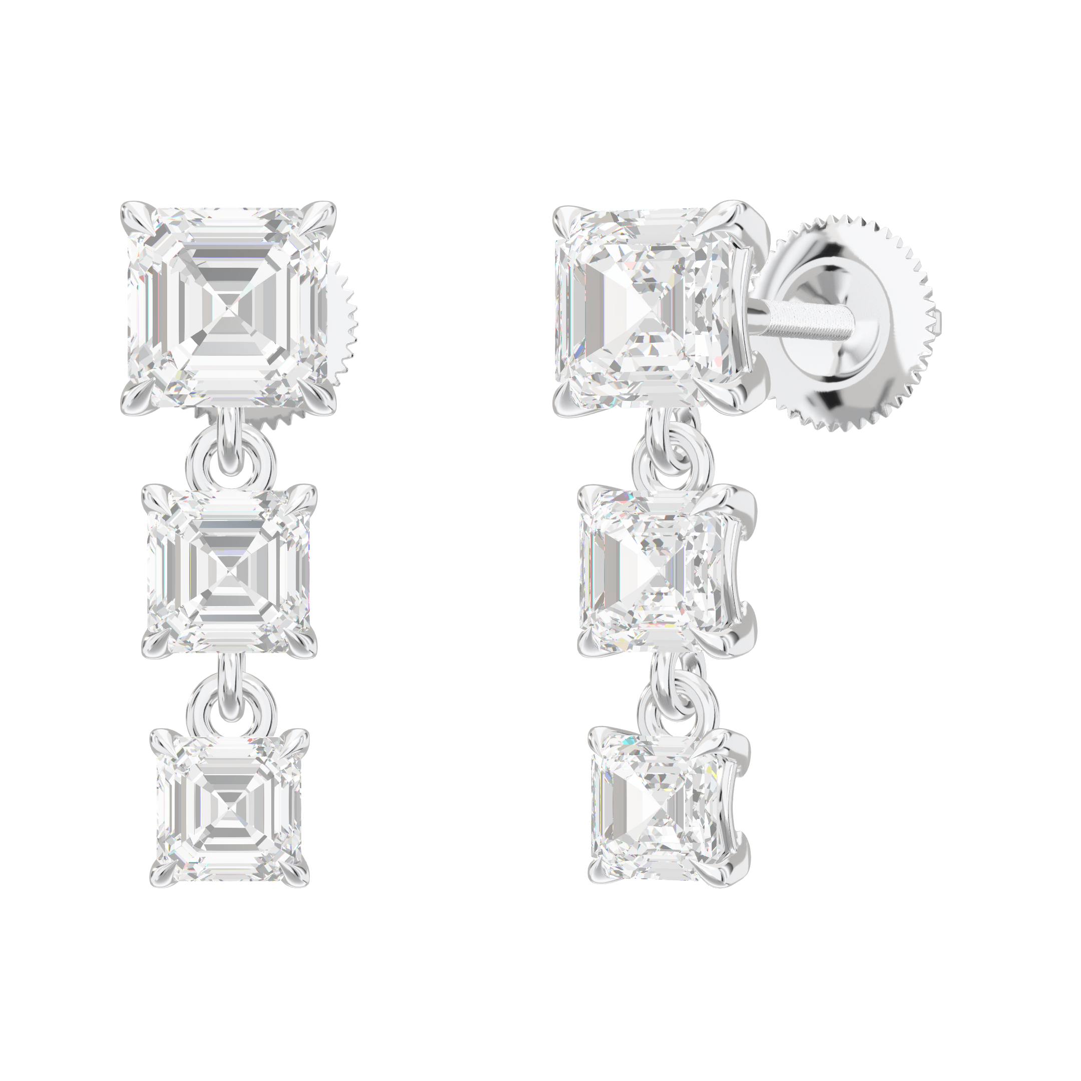 Aria Asscher Three-Stone Graduated Drop Earrings