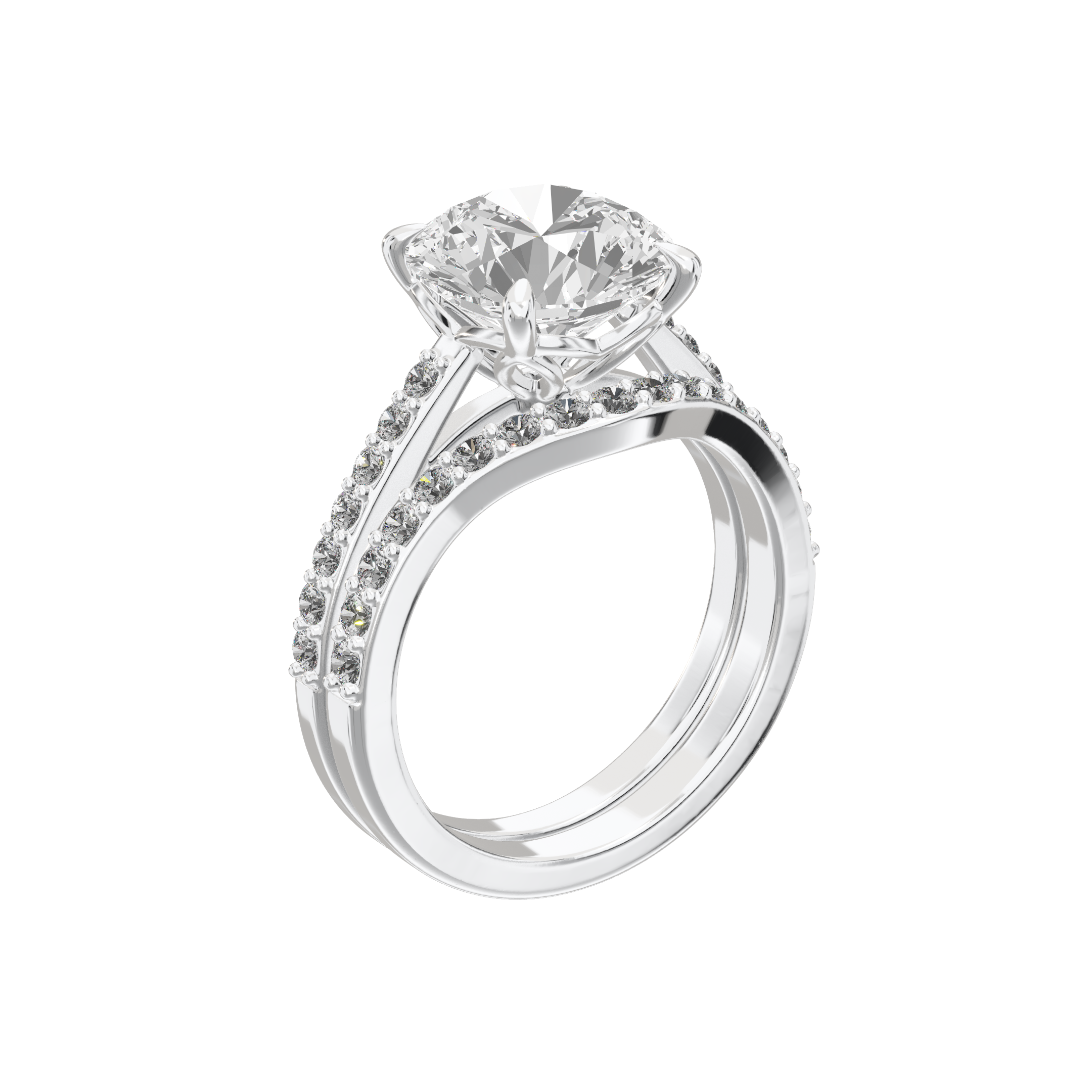 Eve Round Sleek Stylish Side-Stone Bridal Set