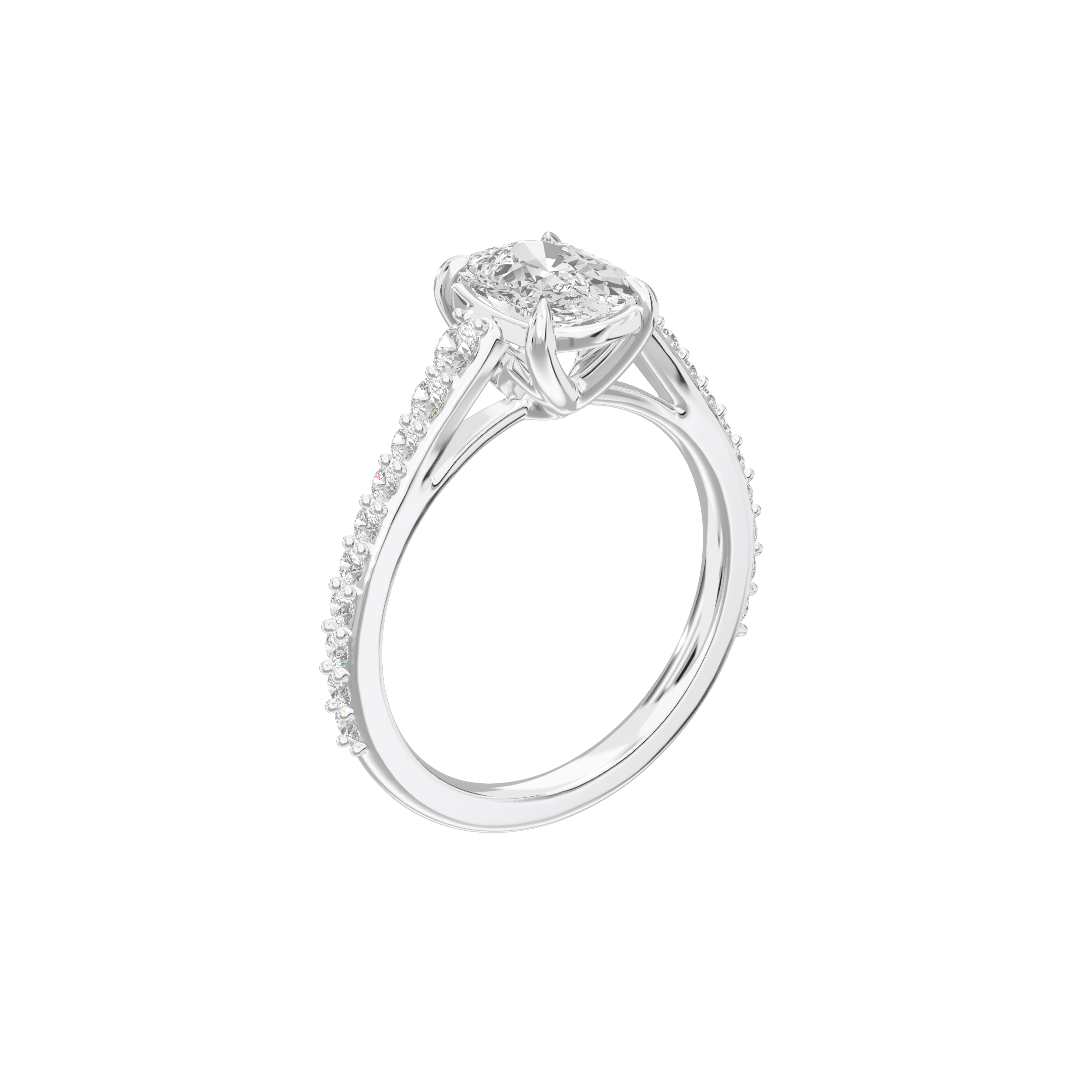 Eve Elongated Cushion Graduated Side-Stone Engagement Ring