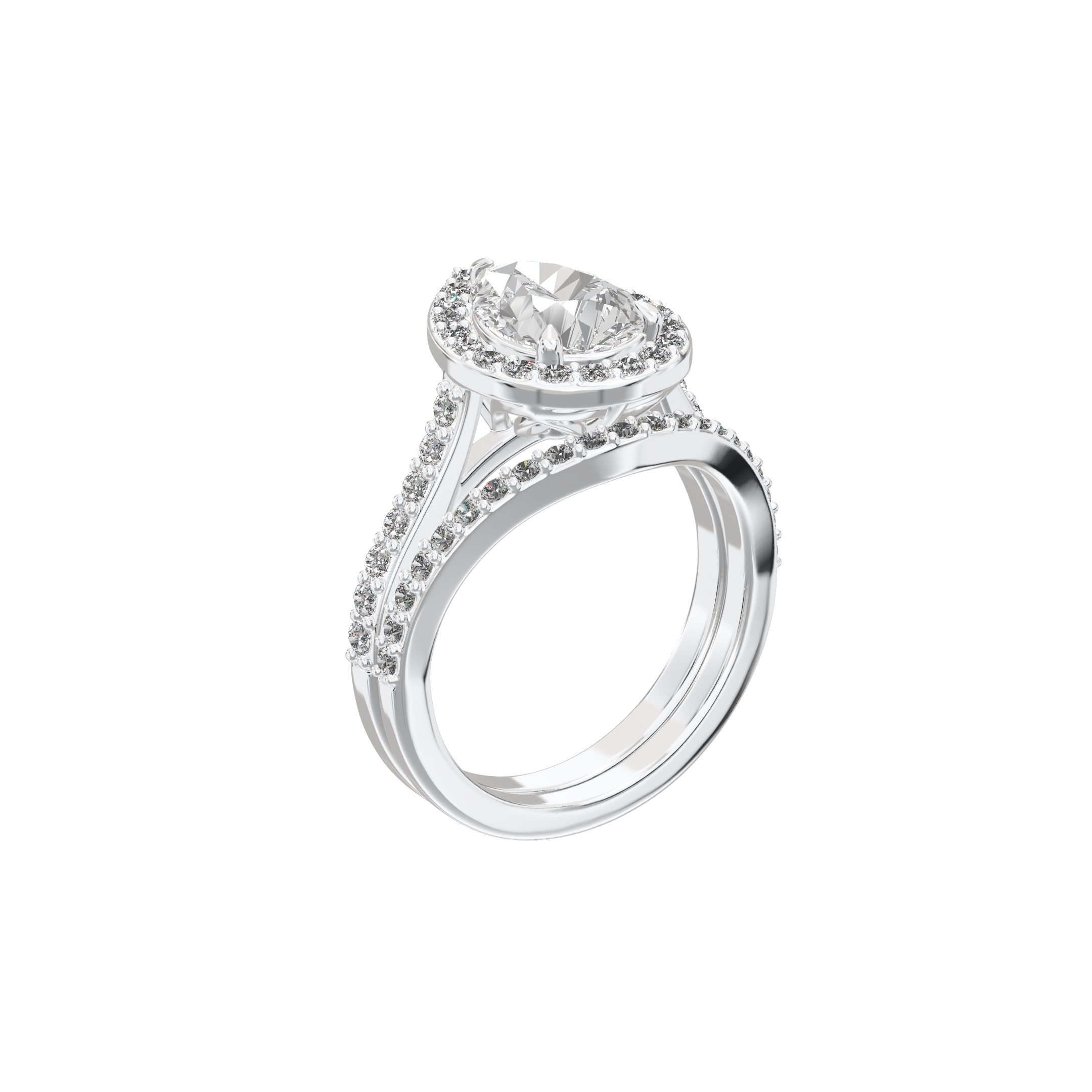 Iris Pear Accented Halo Bridal Set