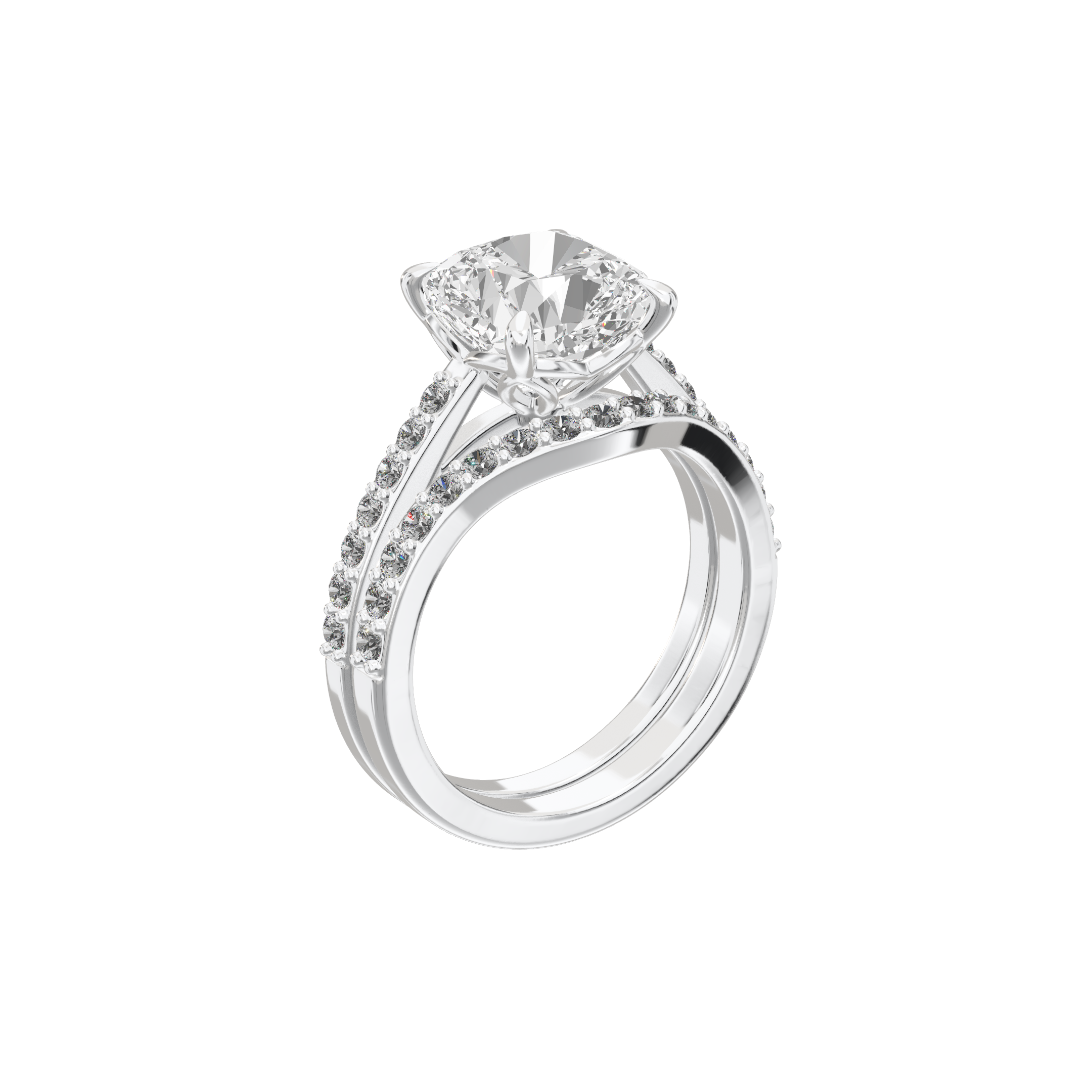 Eve Cushion Sleek Stylish Side-Stone Bridal Set