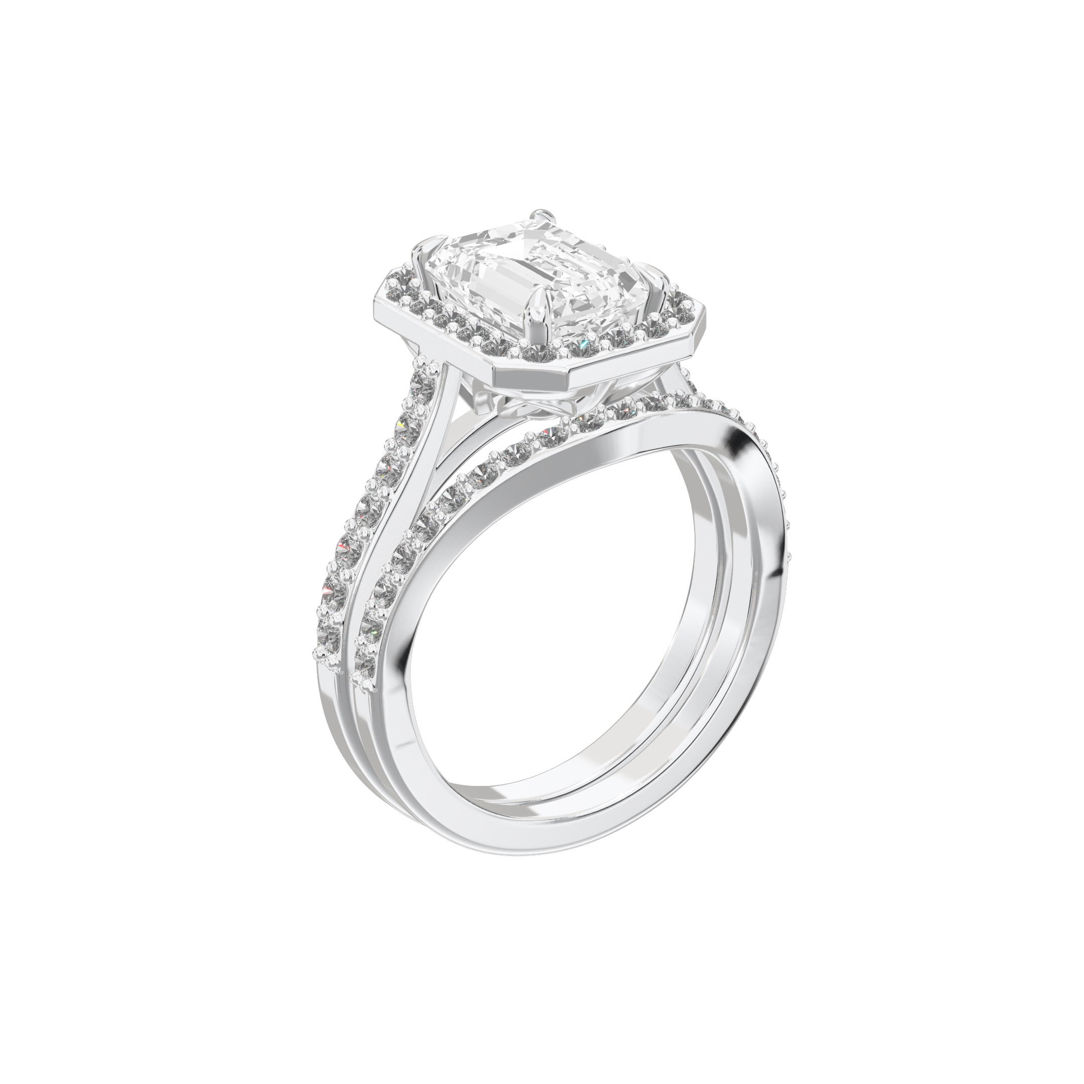 Iris Emerald Accented Halo Bridal Set