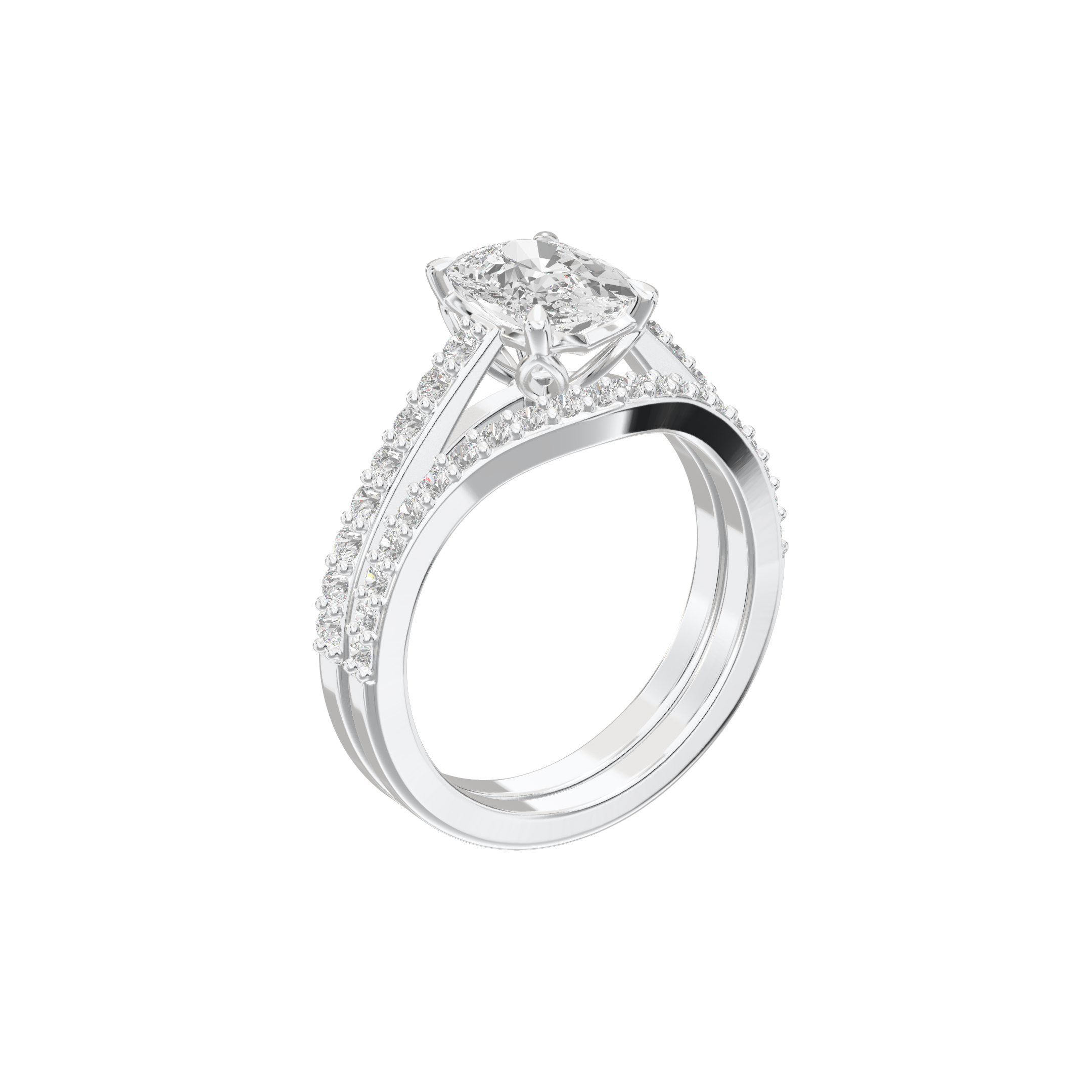 Eve Elongated Cushion Sleek Stylish Side-Stone Bridal Set