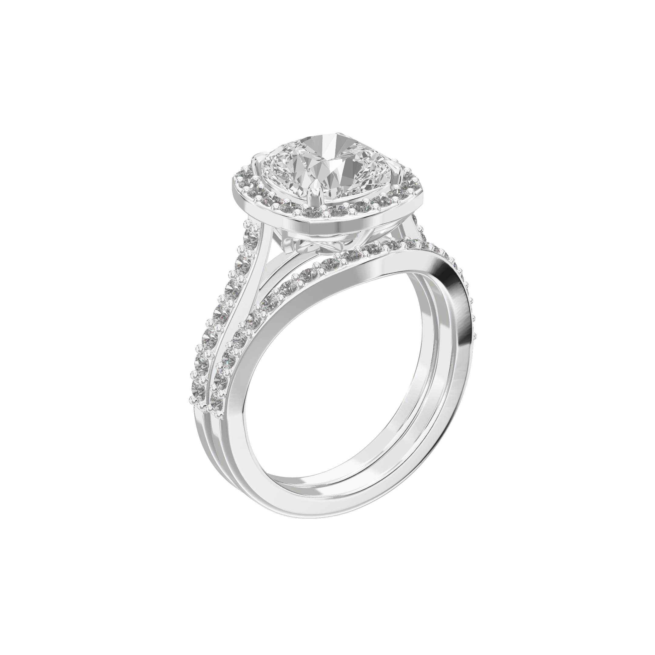 Iris Cushion Accented Halo Bridal Set