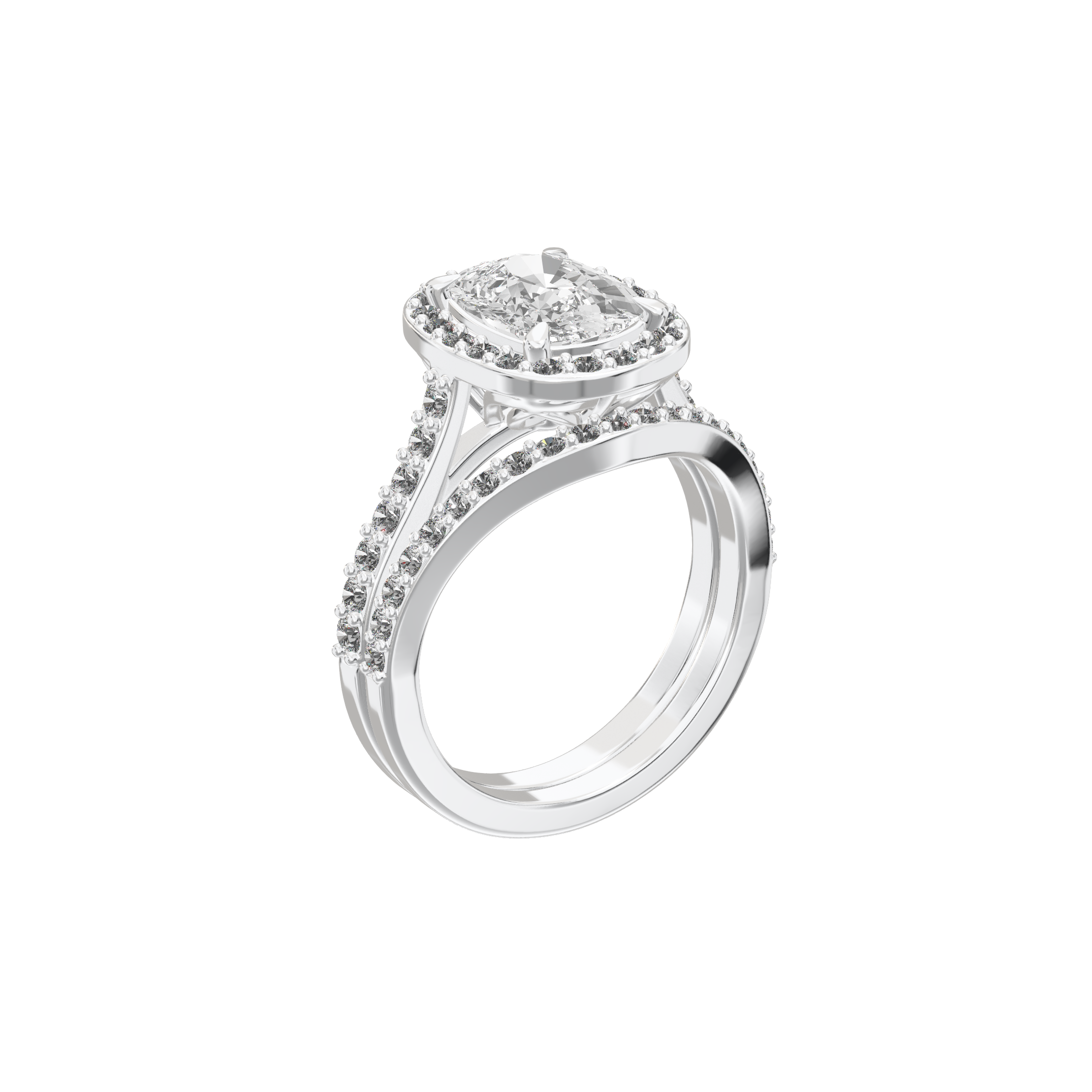 Iris Elongated Cushion Accented Halo Bridal Set