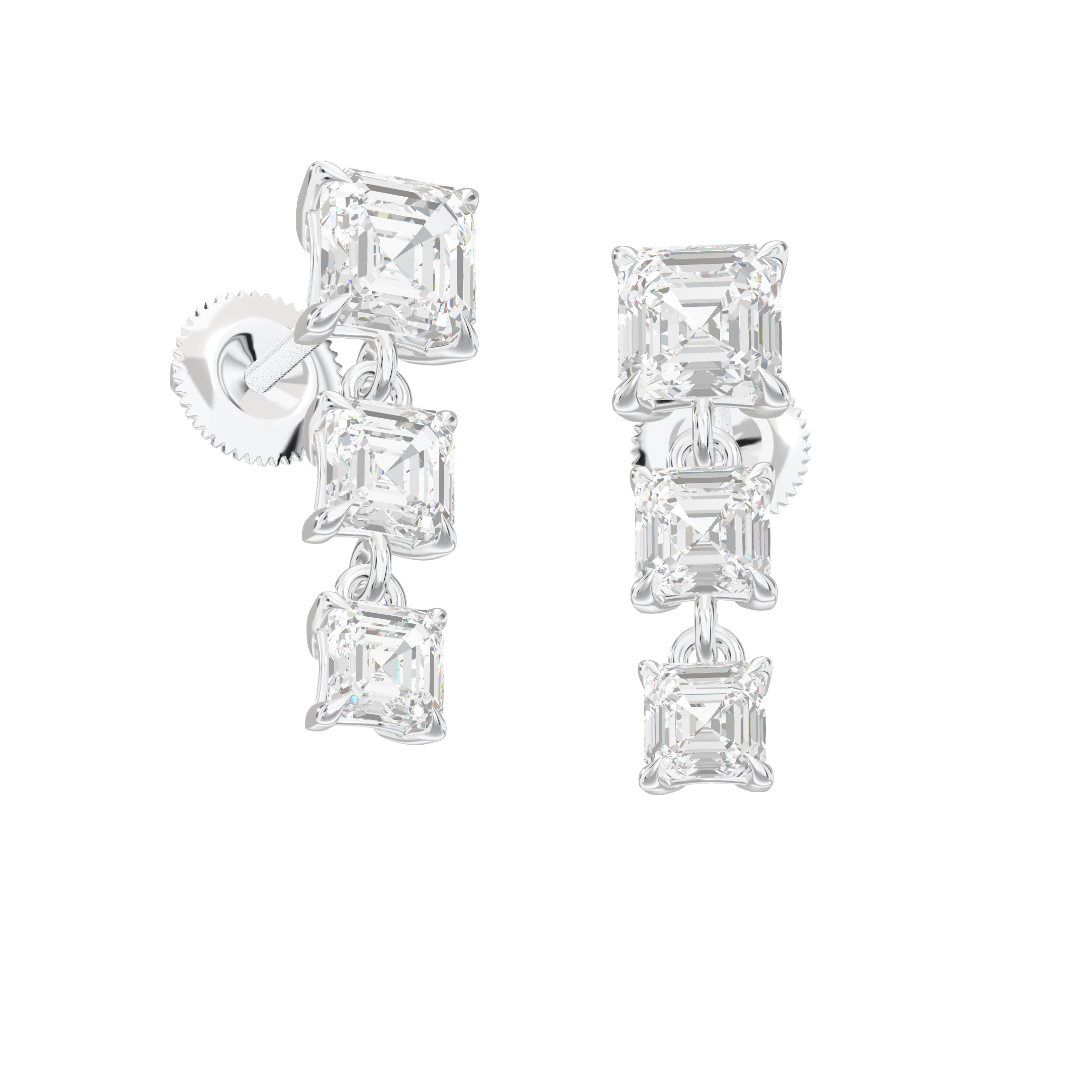 Aria Asscher Three-Stone Graduated Drop Earrings