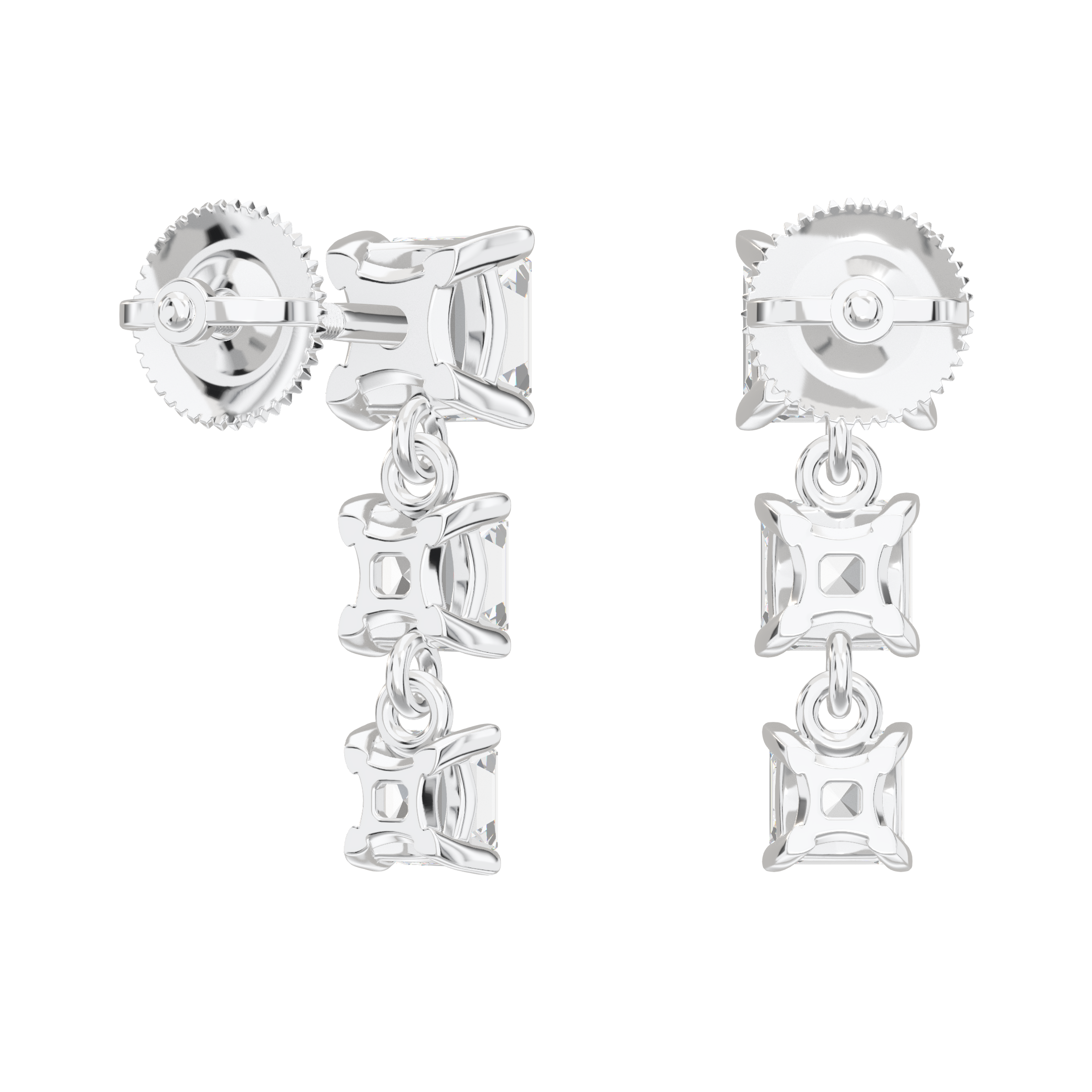 Aria Asscher Three-Stone Graduated Drop Earrings