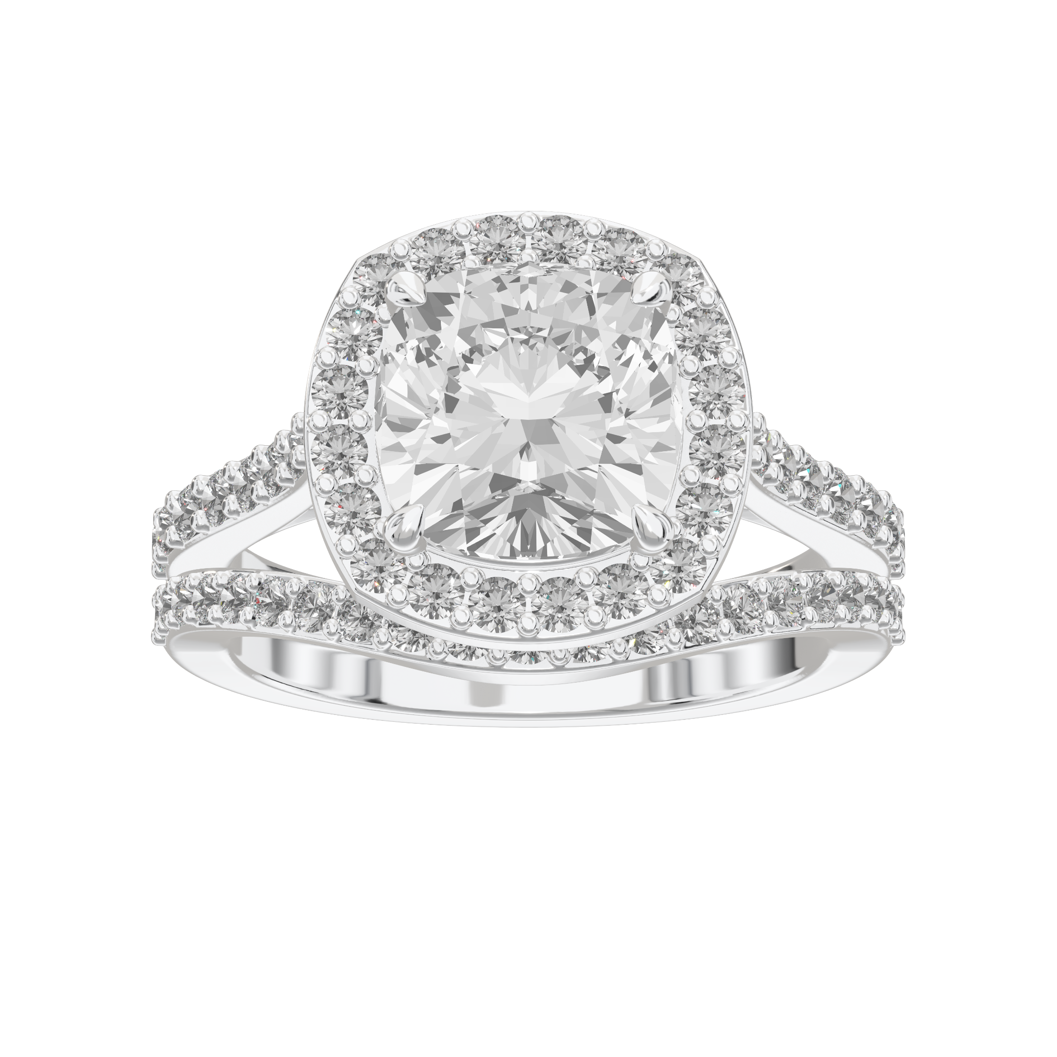 Iris Cushion Accented Halo Bridal Set