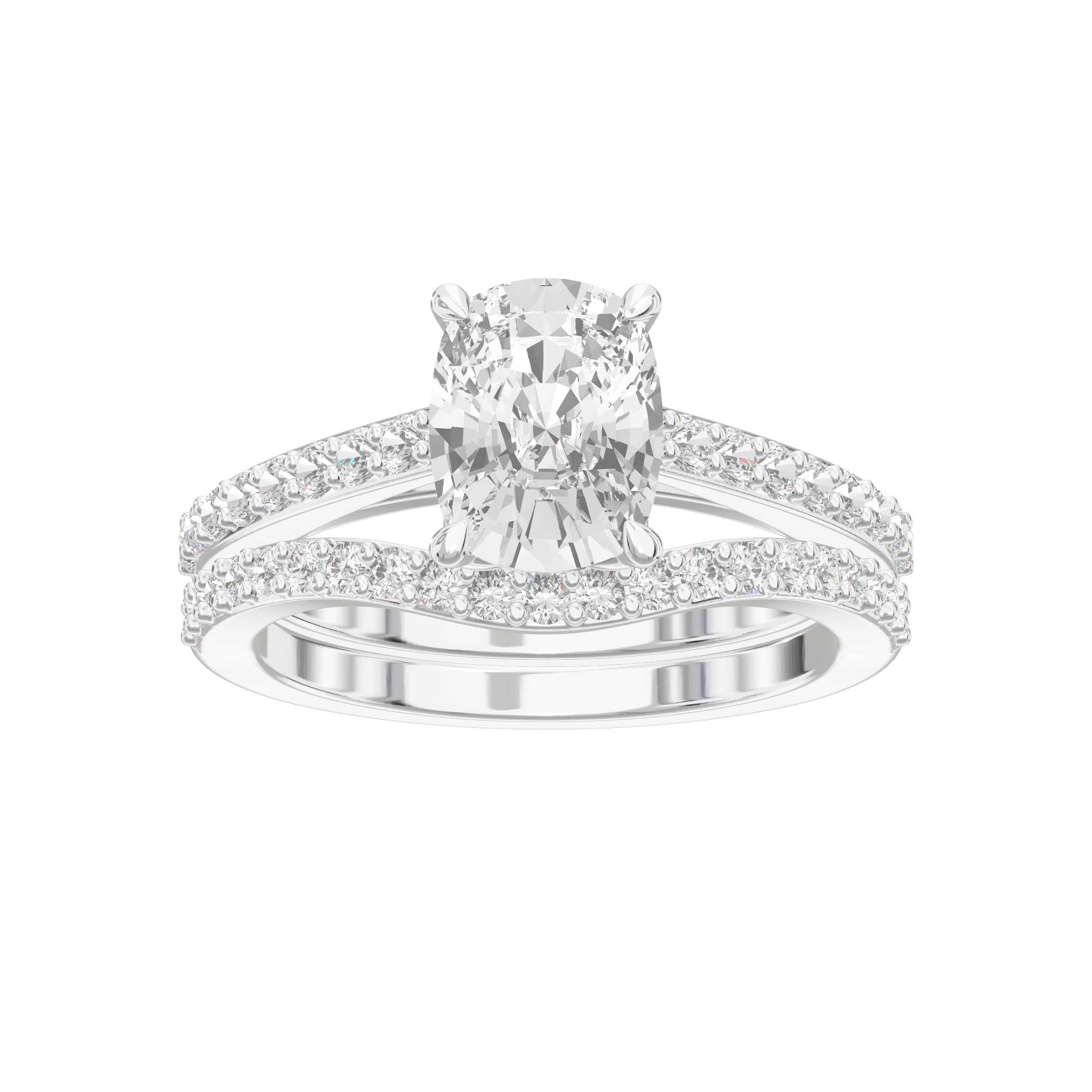 Eve Elongated Cushion Sleek Stylish Side-Stone Bridal Set