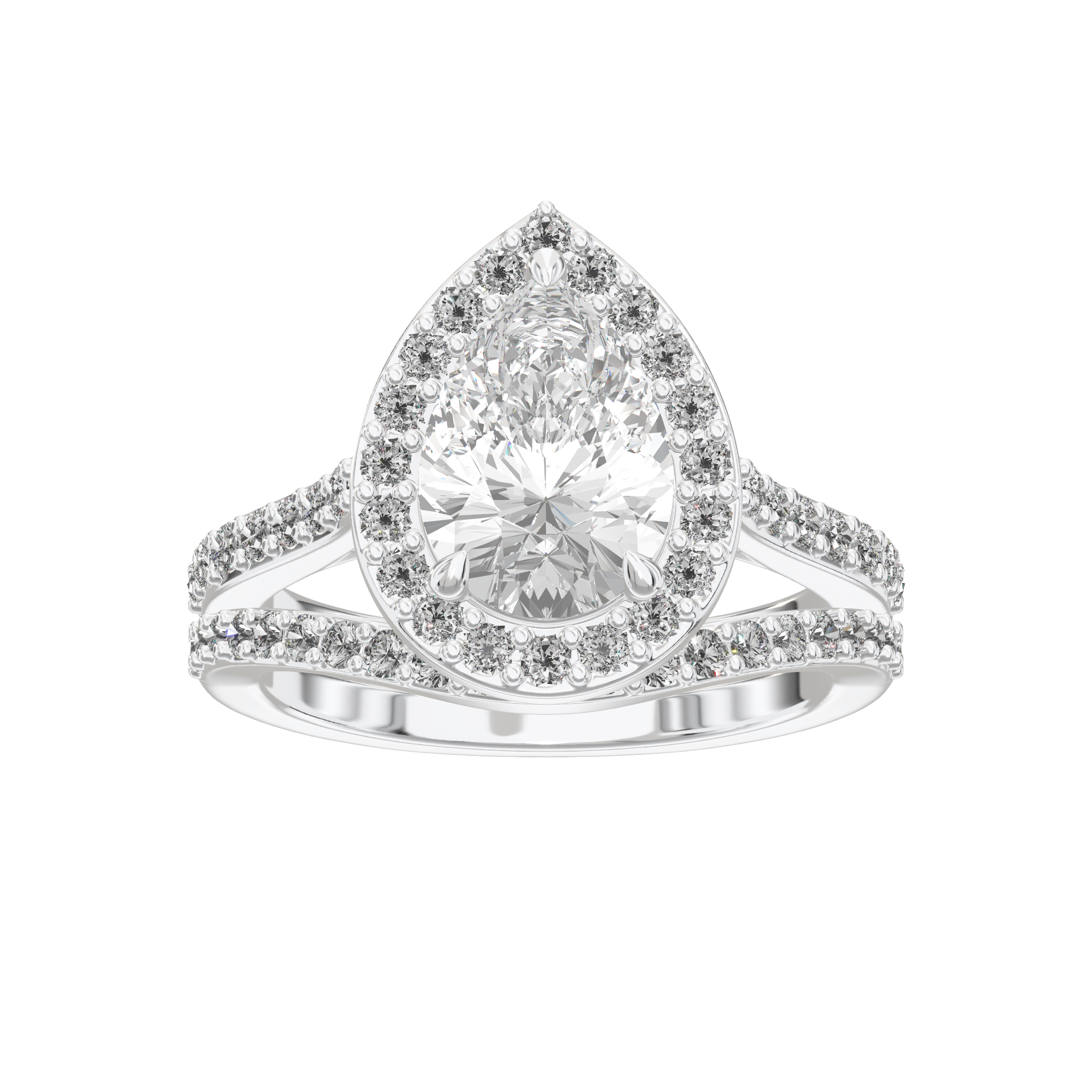 Iris Pear Accented Halo Bridal Set