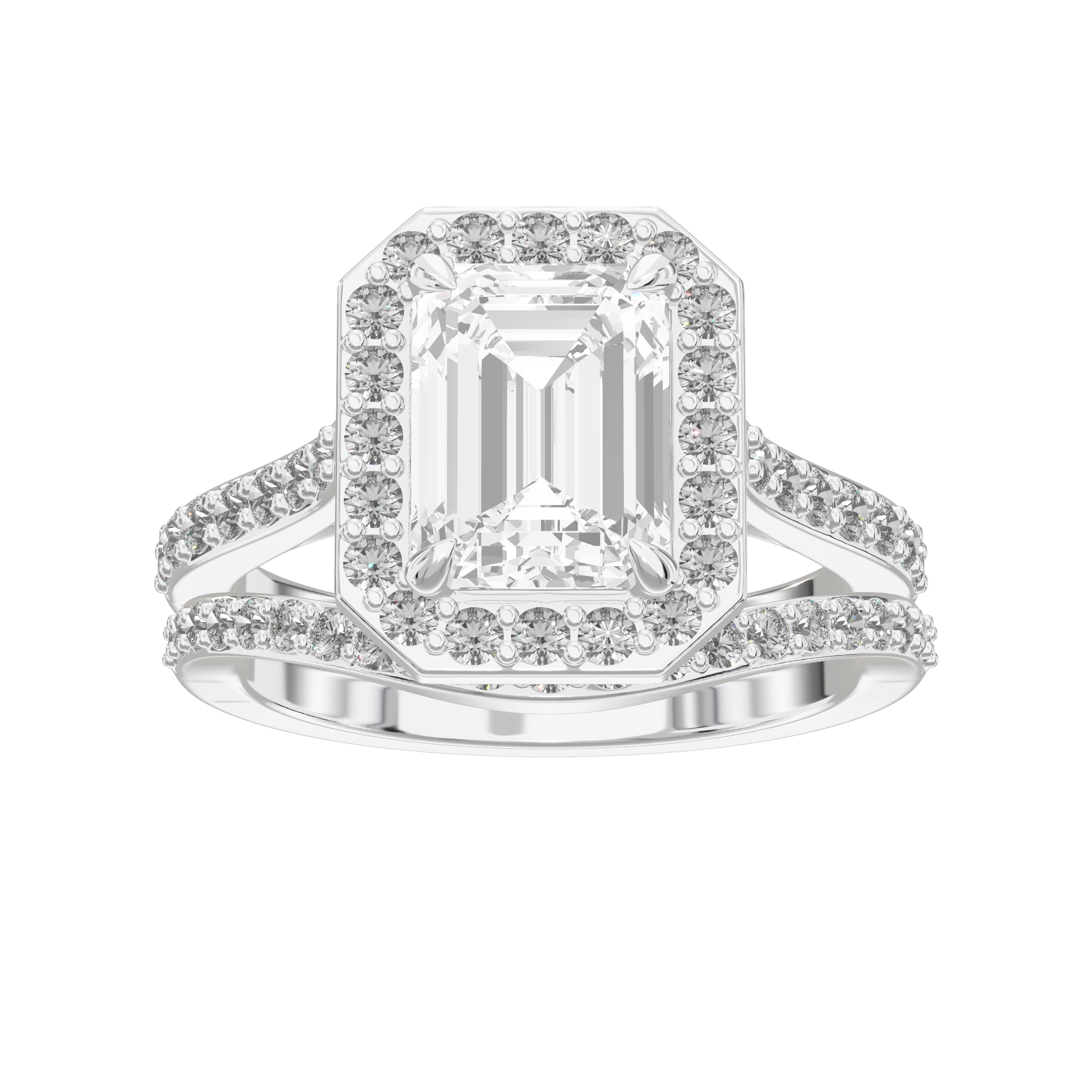 Iris Emerald Accented Halo Bridal Set