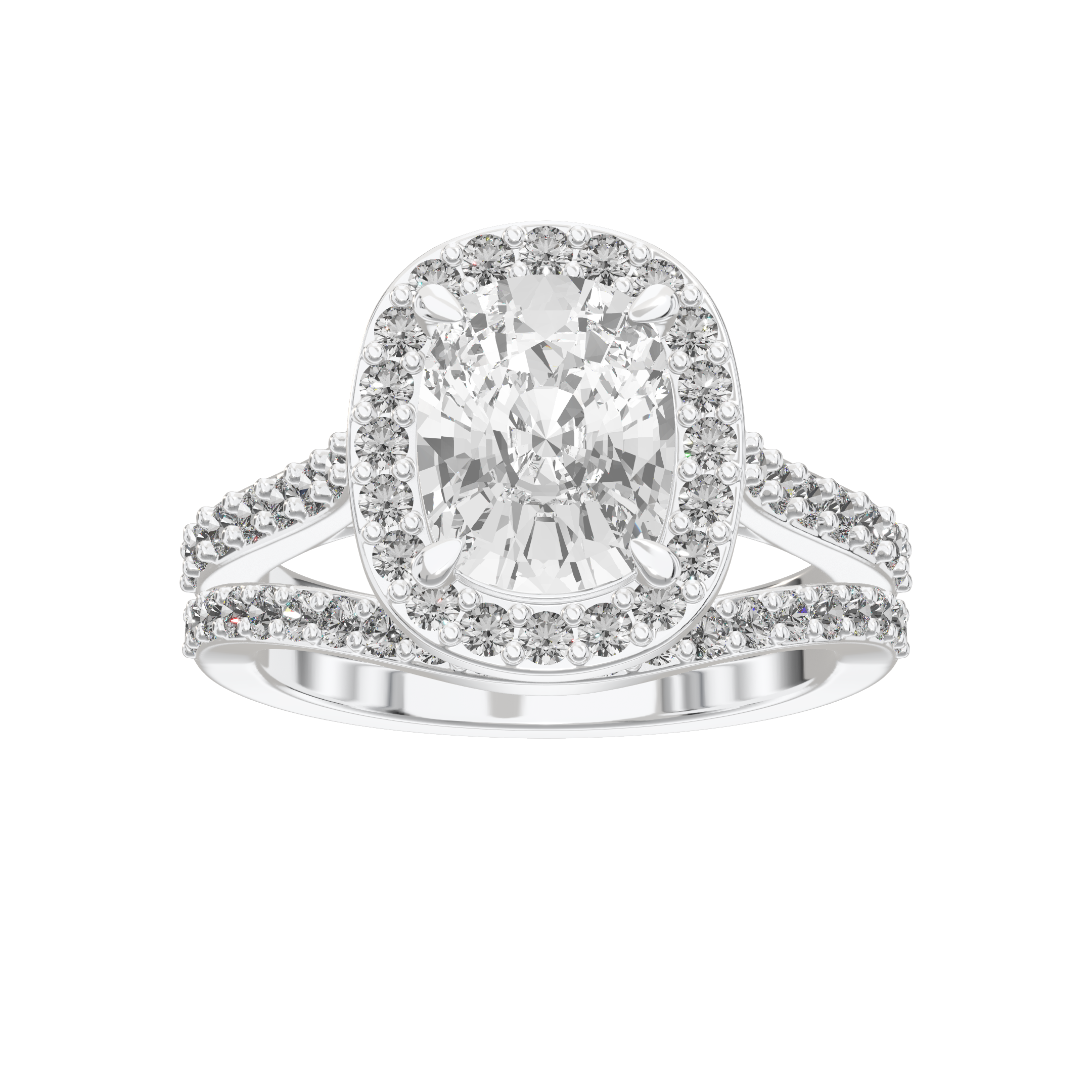 Iris Elongated Cushion Accented Halo Bridal Set