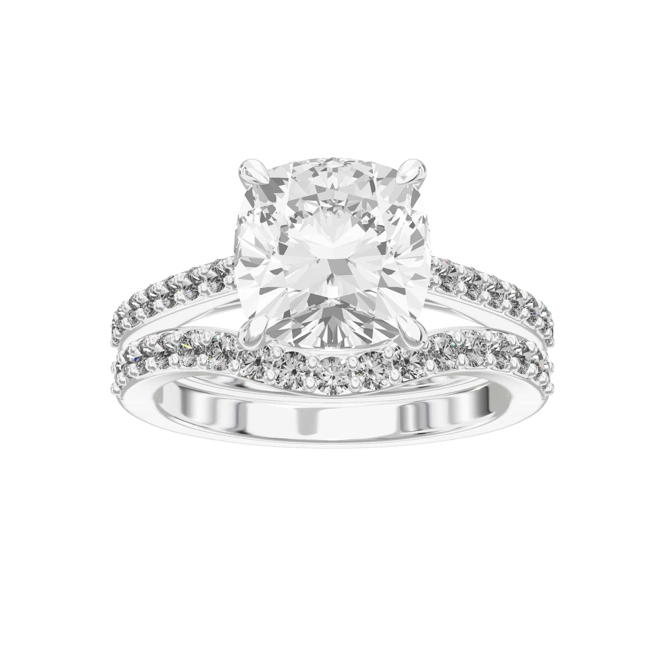 Eve Cushion Sleek Stylish Side-Stone Bridal Set