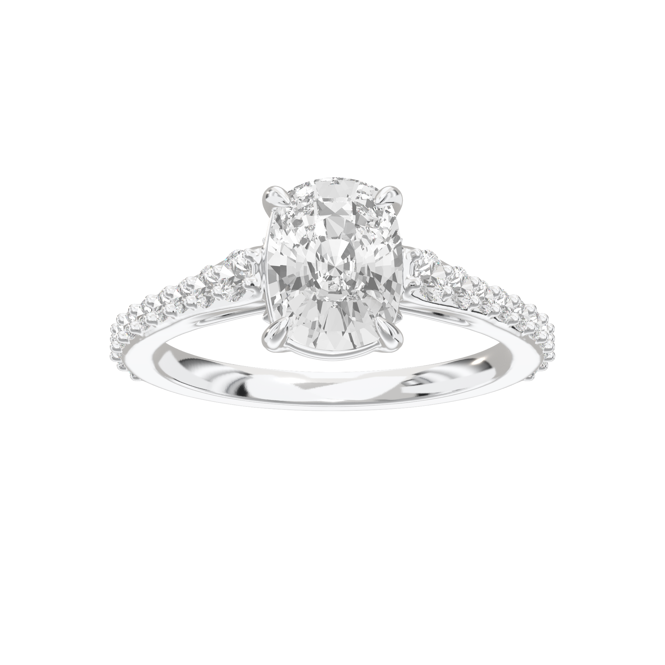 Eve Elongated Cushion Graduated Side-Stone Engagement Ring