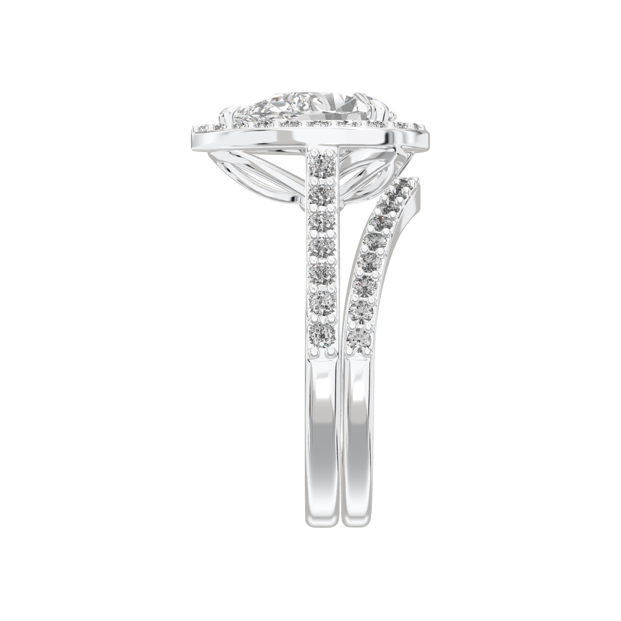 Iris Pear Accented Halo Bridal Set