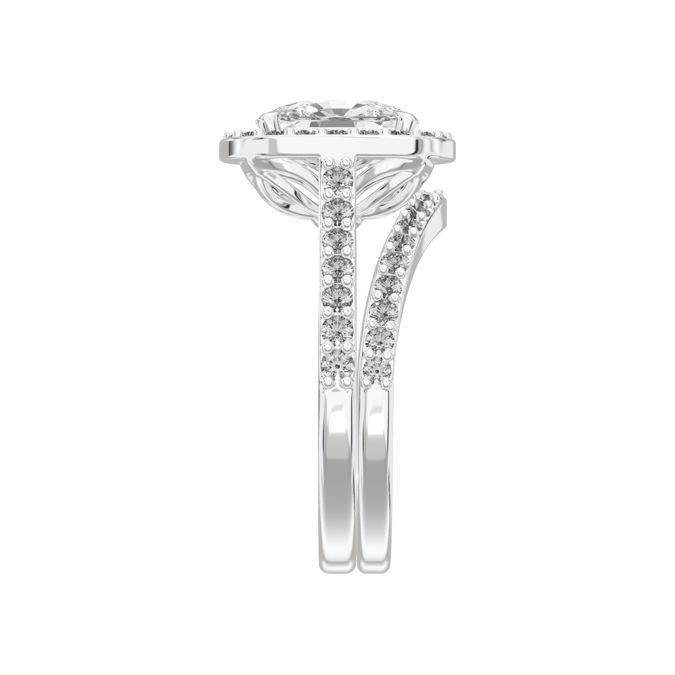 Iris Elongated Cushion Accented Halo Bridal Set