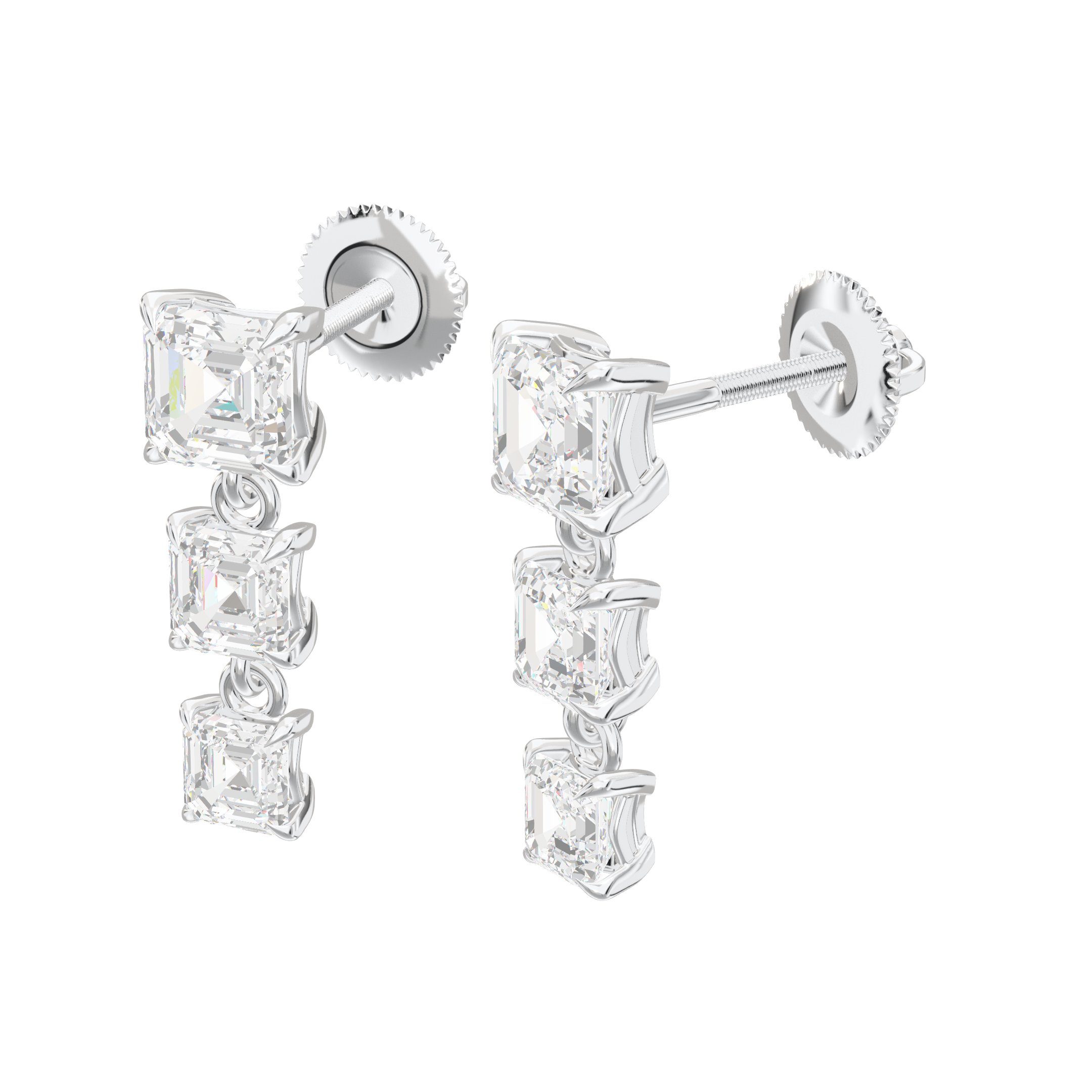 Aria Asscher Three-Stone Graduated Drop Earrings