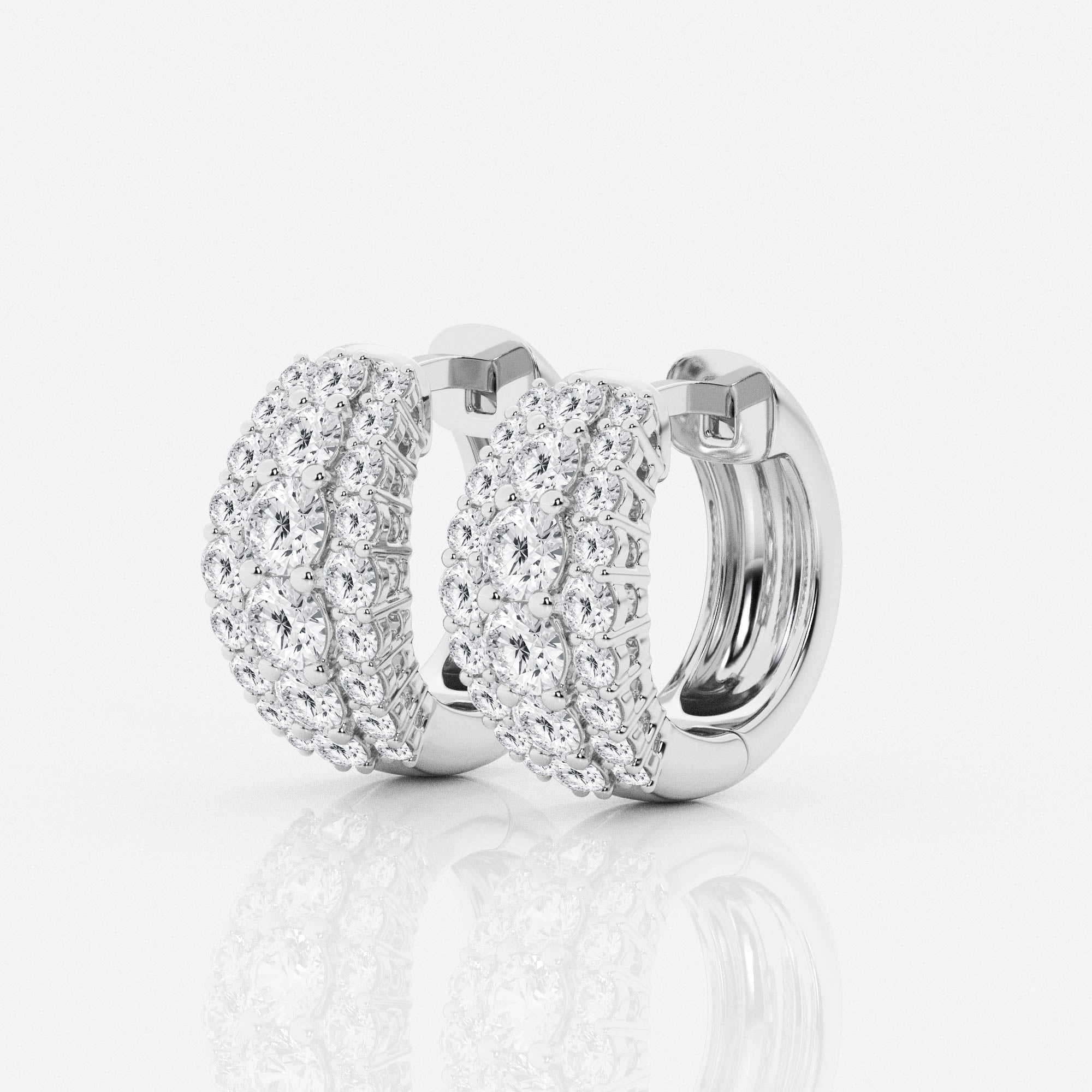 Round Cut Signature  Moissanite Diamond Triple Row Hoop 925 Sterling Silver Earrings