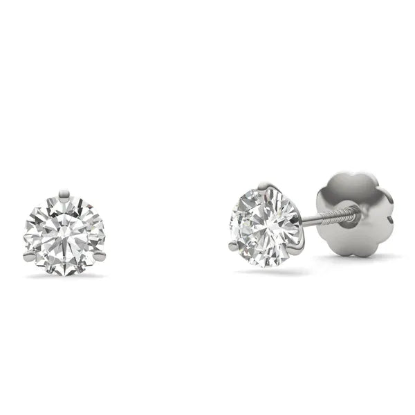 Round Brilliant Three-Prong Stylish Screw-Back Stud
