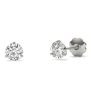 Round Brilliant Three-Prong Stylish Screw-Back Stud