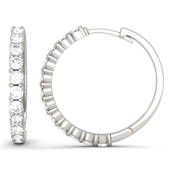 Classic Radiant Shared Prong Hoop Earrings