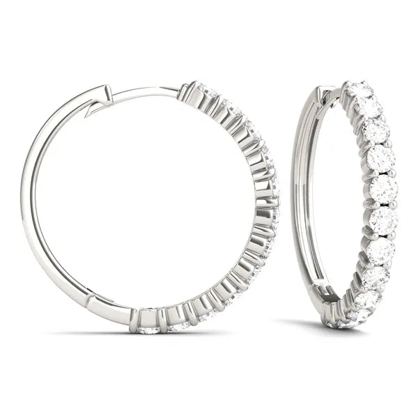 Classic Radiant Shared Prong Hoop Earrings