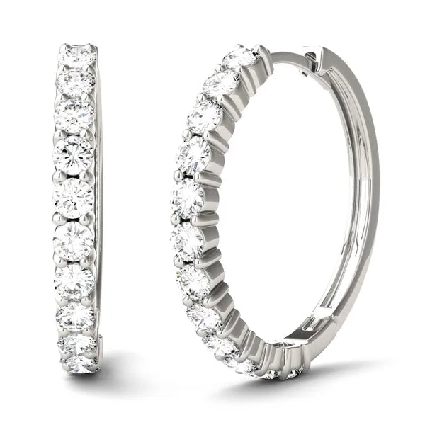 Classic Radiant Shared Prong Hoop Earrings