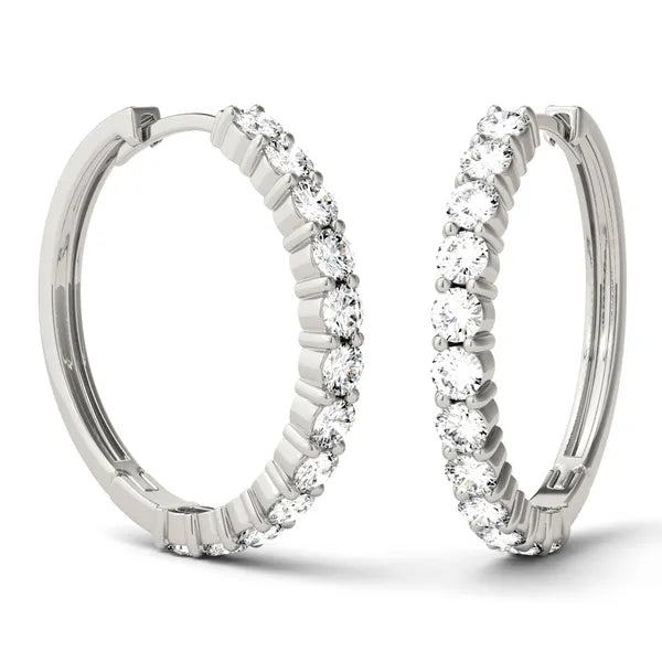 Classic Radiant Shared Prong Hoop Earrings