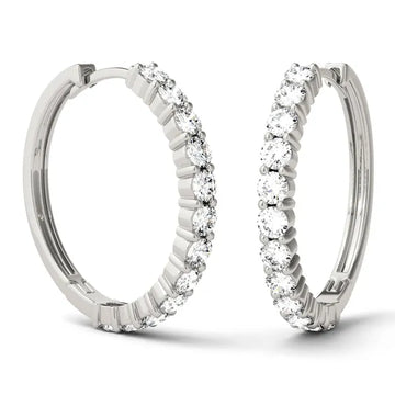 Classic Radiant Shared Prong Hoop Earrings