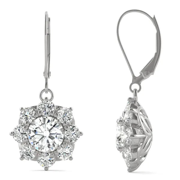 Brilliant Cluster Halo Drop Earrings