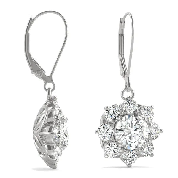 Brilliant Cluster Halo Drop Earrings