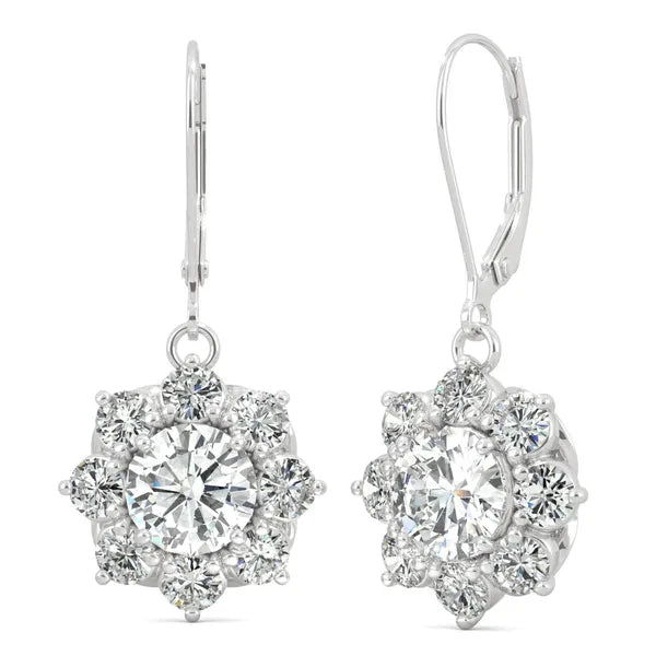 Brilliant Cluster Halo Drop Earrings