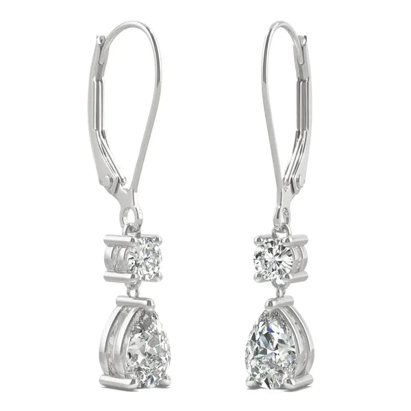 Two Stone Classic Leverback Drop Earrings