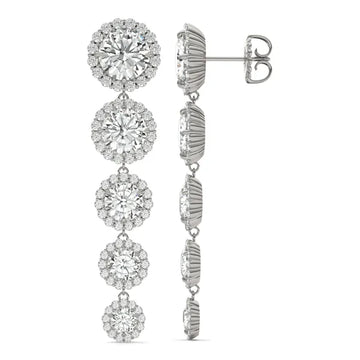 Round Radiant Signature Five-Stone Graduated Halo Drop Earrings