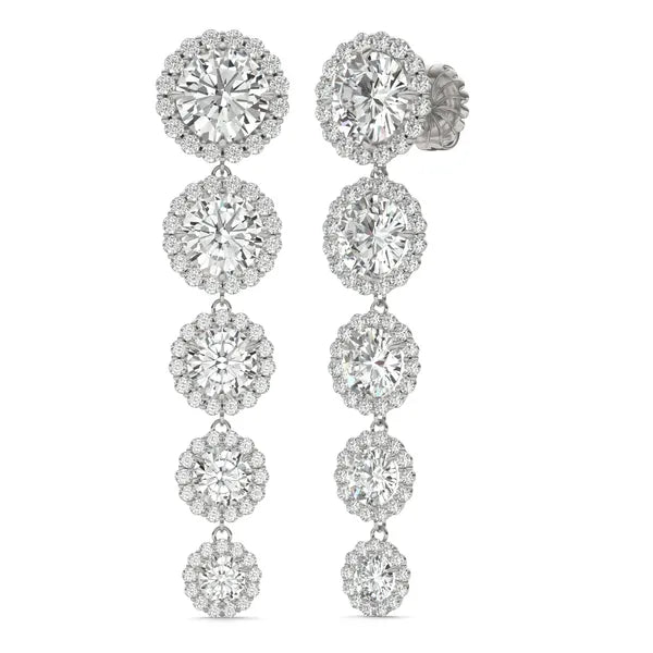 Round Radiant Signature Five-Stone Graduated Halo Drop Earrings