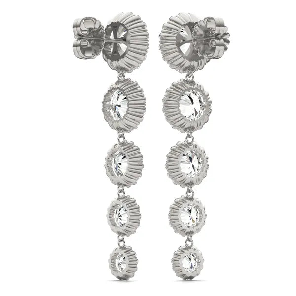 Round Radiant Signature Five-Stone Graduated Halo Drop Earrings