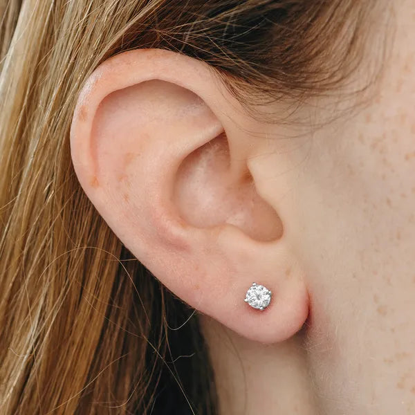 Round Radiant Four-Prong Classic Basket Stud