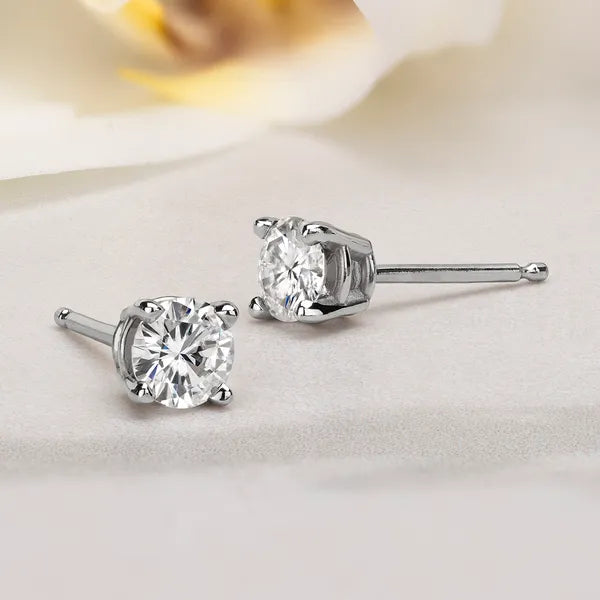 Round Radiant Four-Prong Classic Basket Stud